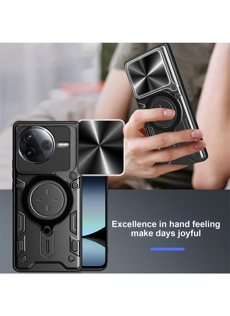 Case for Xiaomi Poco F7 Ultra / Redmi K80 Pro with Sliding Camera Cover, Kickstand, PC+TPU Dual-Layer Back Cover,Black - Image 3