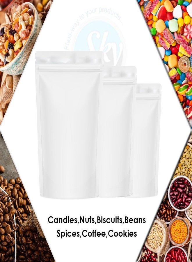 SKY FLEXI PACK Matte White Zip Lock Stand Up Pouches | 13x21.5 cm | 200gm | Pack of 10 | Durable Airtight Polyester Storage Bags Without Transparent Window | Leakproof Self-Sealing Multi-Purpose Pouch - Image 4