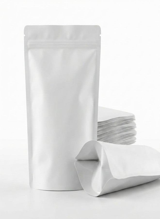 SKY FLEXI PACK Matte White Zip Lock Stand Up Pouches | 13x21.5 cm | 200gm | Pack of 10 | Durable Airtight Polyester Storage Bags Without Transparent Window | Leakproof Self-Sealing Multi-Purpose Pouch - Image 1