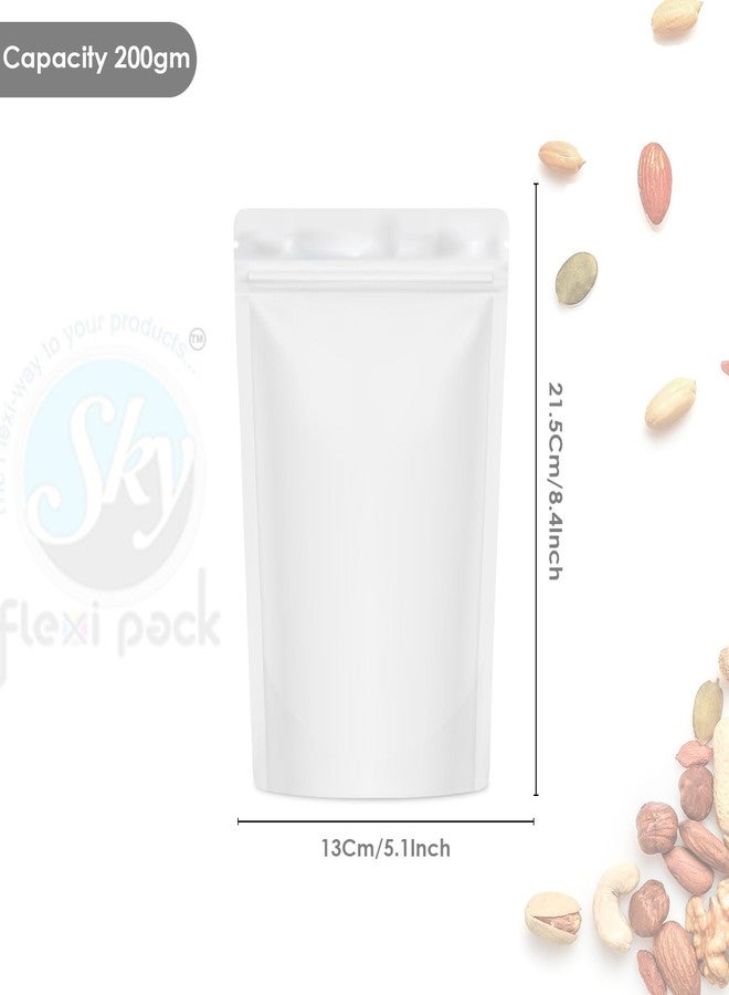 SKY FLEXI PACK Matte White Zip Lock Stand Up Pouches | 13x21.5 cm | 200gm | Pack of 10 | Durable Airtight Polyester Storage Bags Without Transparent Window | Leakproof Self-Sealing Multi-Purpose Pouch - Image 2