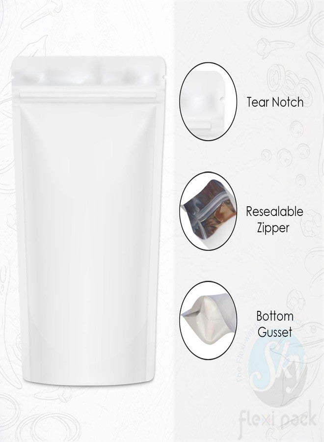 SKY FLEXI PACK Matte White Zip Lock Stand Up Pouches | 13x21.5 cm | 200gm | Pack of 10 | Durable Airtight Polyester Storage Bags Without Transparent Window | Leakproof Self-Sealing Multi-Purpose Pouch - Image 3