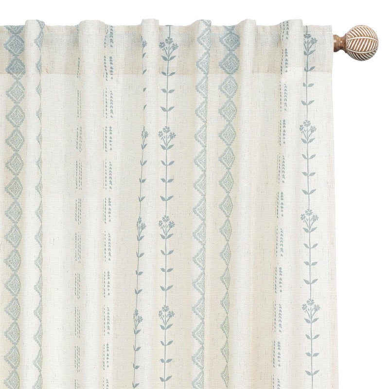 Lino Rosa Light Blue Coastal Curtains for Bedroom Living Room Decor,Boho Cowgirl Floral Pattern Sheer Beach Farmhouse Linen Grandmillennial Grand Millenial Beachy Curtain Drapes 84 Inch Length 2 Panels Set - Image 2
