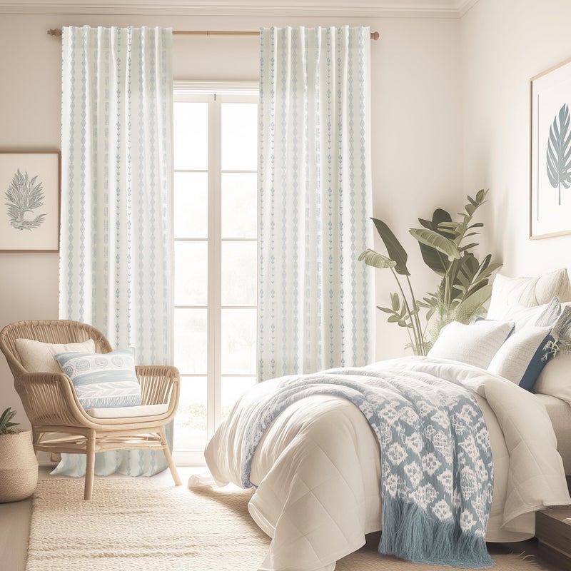 Lino Rosa Light Blue Coastal Curtains for Bedroom Living Room Decor,Boho Cowgirl Floral Pattern Sheer Beach Farmhouse Linen Grandmillennial Grand Millenial Beachy Curtain Drapes 84 Inch Length 2 Panels Set - Image 5