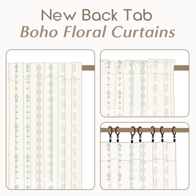 Lino Rosa Light Blue Coastal Curtains for Bedroom Living Room Decor,Boho Cowgirl Floral Pattern Sheer Beach Farmhouse Linen Grandmillennial Grand Millenial Beachy Curtain Drapes 84 Inch Length 2 Panels Set - Image 3