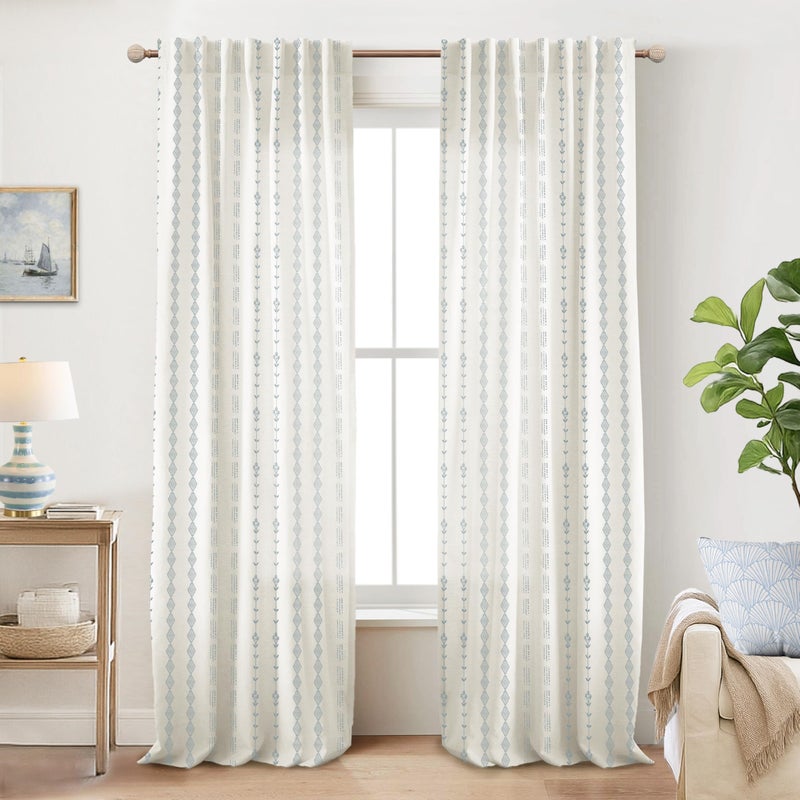 Lino Rosa Light Blue Coastal Curtains for Bedroom Living Room Decor,Boho Cowgirl Floral Pattern Sheer Beach Farmhouse Linen Grandmillennial Grand Millenial Beachy Curtain Drapes 84 Inch Length 2 Panels Set - Image 1