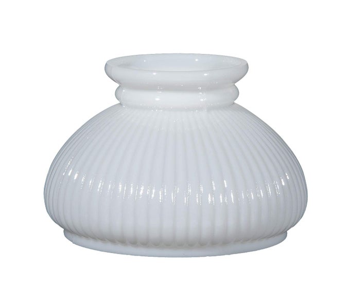 BP LAMP 7INCH STUDENT SHADE WITH RIBBED DESIGN AND WHITE OVER CLEAR CASED GLASS FOR VINTAGE AND ANTIQUE STYLE TABLE LAMPS AND SCONCES