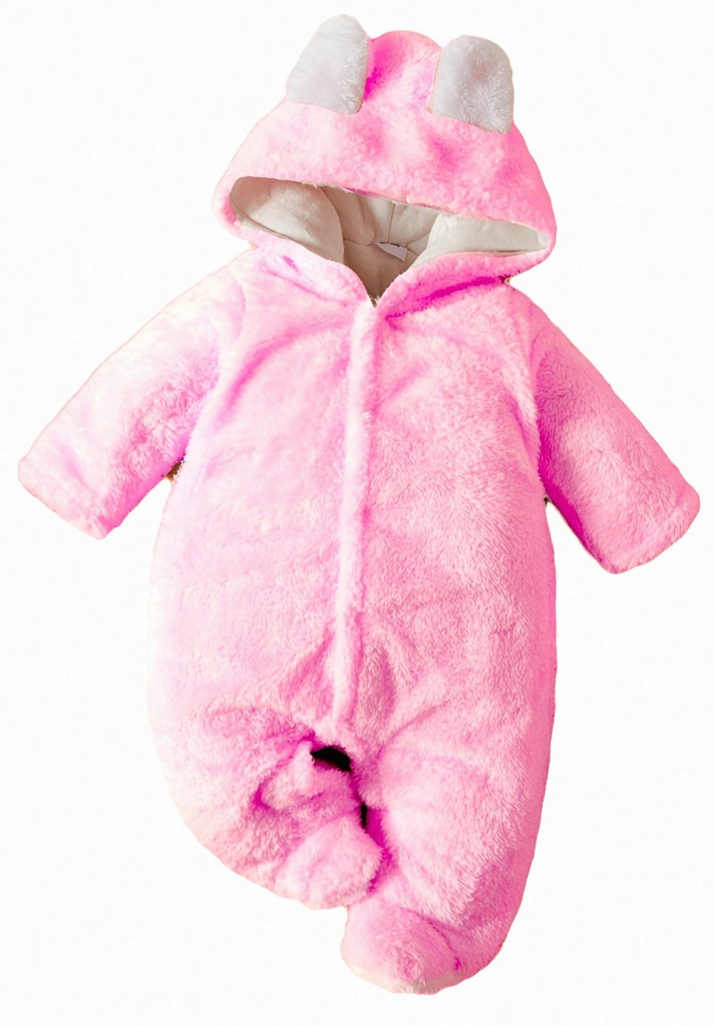 BRANDONN Unisex Baby Flannel Reversible Jumpsuit Panda Style Cosplay Clothes Bunting Outfits Snowsuit Hooded Romper Outwear (Pink, 9-12 Months) - Image 1