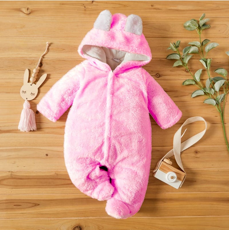 BRANDONN Unisex Baby Flannel Reversible Jumpsuit Panda Style Cosplay Clothes Bunting Outfits Snowsuit Hooded Romper Outwear (Pink, 9-12 Months) - Image 2