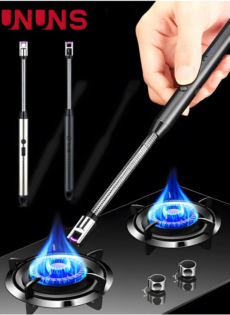 UNUNS Candle Lighter,Electric Arc Lighter,2PCS Windproof USB Rechargeable Electronic Plasma Arc Lighter With Safety Lock,LED Battery Indicator,Plasma Lighter Flameless for BBQ,Gas Stove  - Image 1