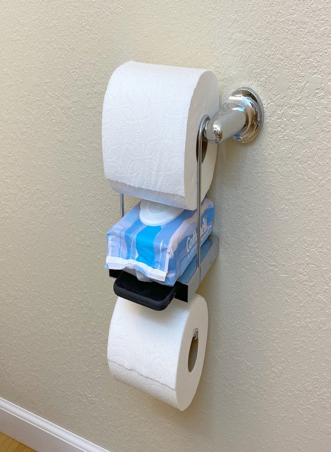 Weebak TP Pal Ledge - Hanging Extra Toilet Paper Roll Holder with Multi-Purpose Double Shelf, Durable Chrome - Image 3