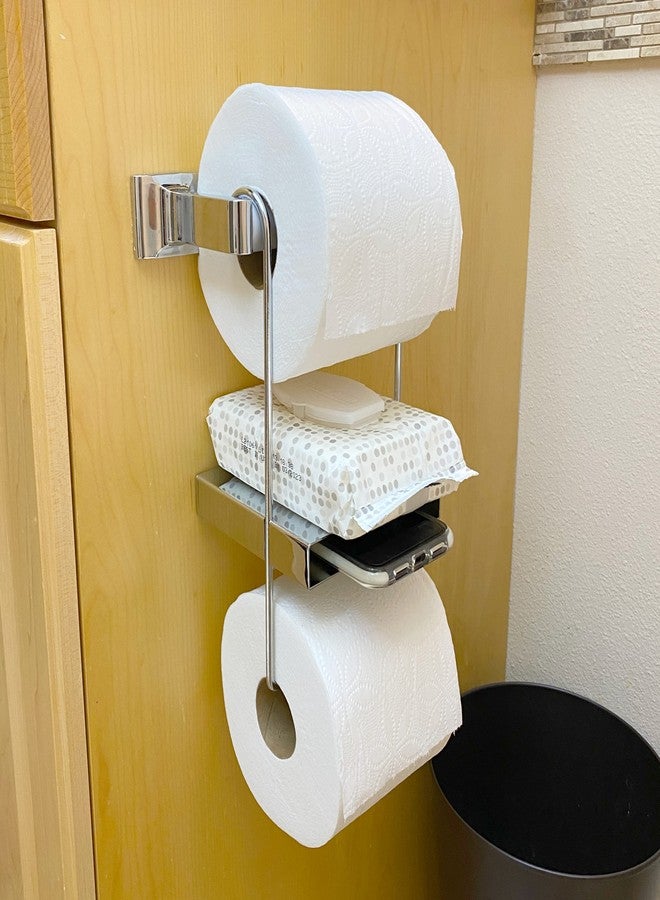 Weebak TP Pal Ledge - Hanging Extra Toilet Paper Roll Holder with Multi-Purpose Double Shelf, Durable Chrome - Image 2