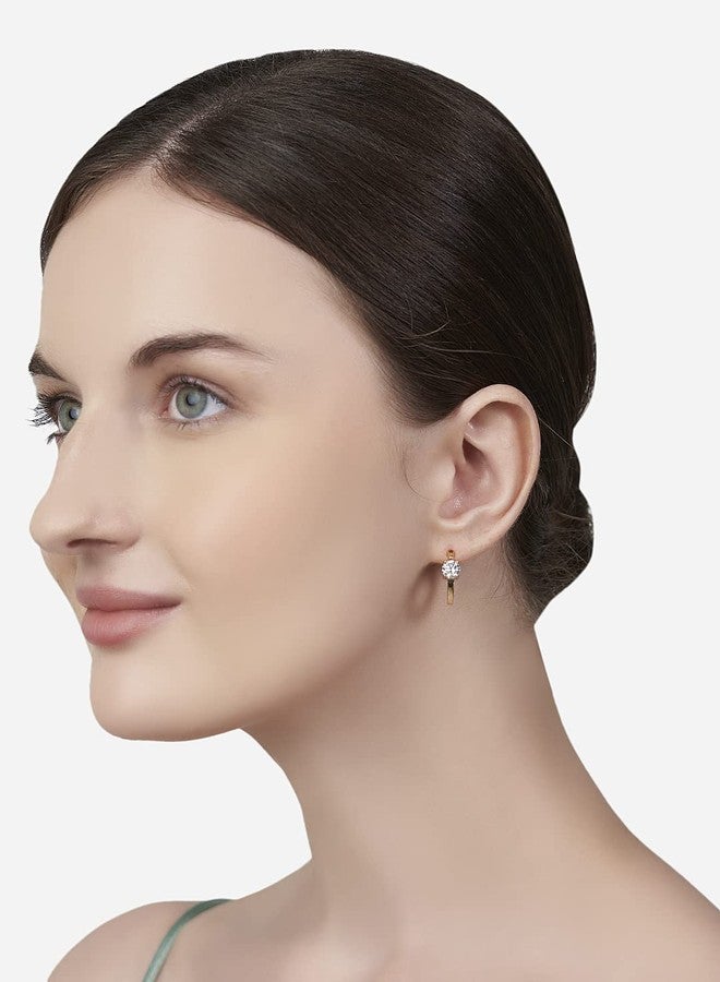 MINUTIAE Round Solitaire Diamond Hoop Earrings for Women and Girls with Crystal for Stylish Western and Fashion,Gold - Image 4