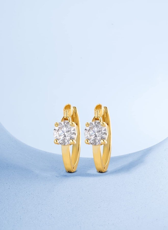 MINUTIAE Round Solitaire Diamond Hoop Earrings for Women and Girls with Crystal for Stylish Western and Fashion,Gold - Image 5