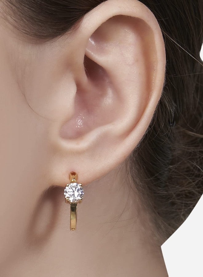 MINUTIAE Round Solitaire Diamond Hoop Earrings for Women and Girls with Crystal for Stylish Western and Fashion,Gold - Image 3