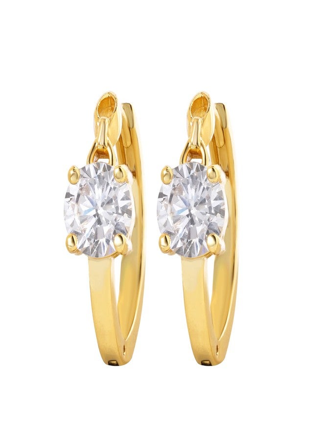 MINUTIAE Round Solitaire Diamond Hoop Earrings for Women and Girls with Crystal for Stylish Western and Fashion,Gold - Image 1
