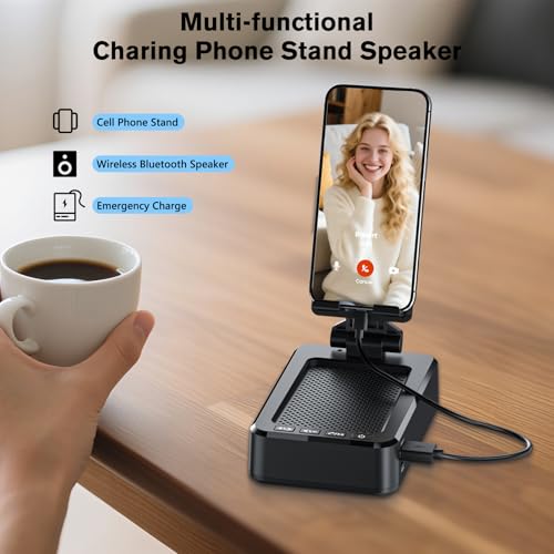voijump Cell Phone Stand with Wireless Bluetooth Speaker and Charging, Anti-Slip Base HD Surround Sound, Perfect for Home/Outdoor, Phone Holder Compatible with iPhone/ipad/Samsung Galaxy, Gifts for Men Women - Image 4