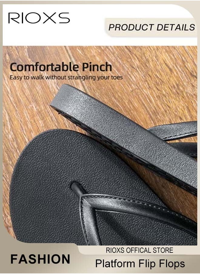 RIOXS Women's Flip Flop Slippers, Chunky Heel Slippers For Women, Non-Slip Thick Sole Platform Slippers, Ladies Casual Thong Sandals, Cozy Shower Slippers, Slides Sandal Slippers, Leisure Flip Flop For Women, Indoor Outdoor Slippers For Bathroom/ Beach/ Sand/ Pool Deck  - Image 5