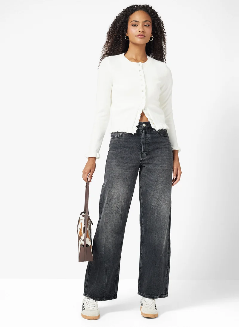 جينجر Slim Fit Button Down Cardigan with Frill Detail
