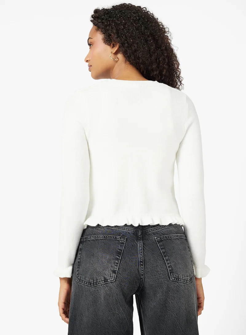 جينجر Slim Fit Button Down Cardigan with Frill Detail