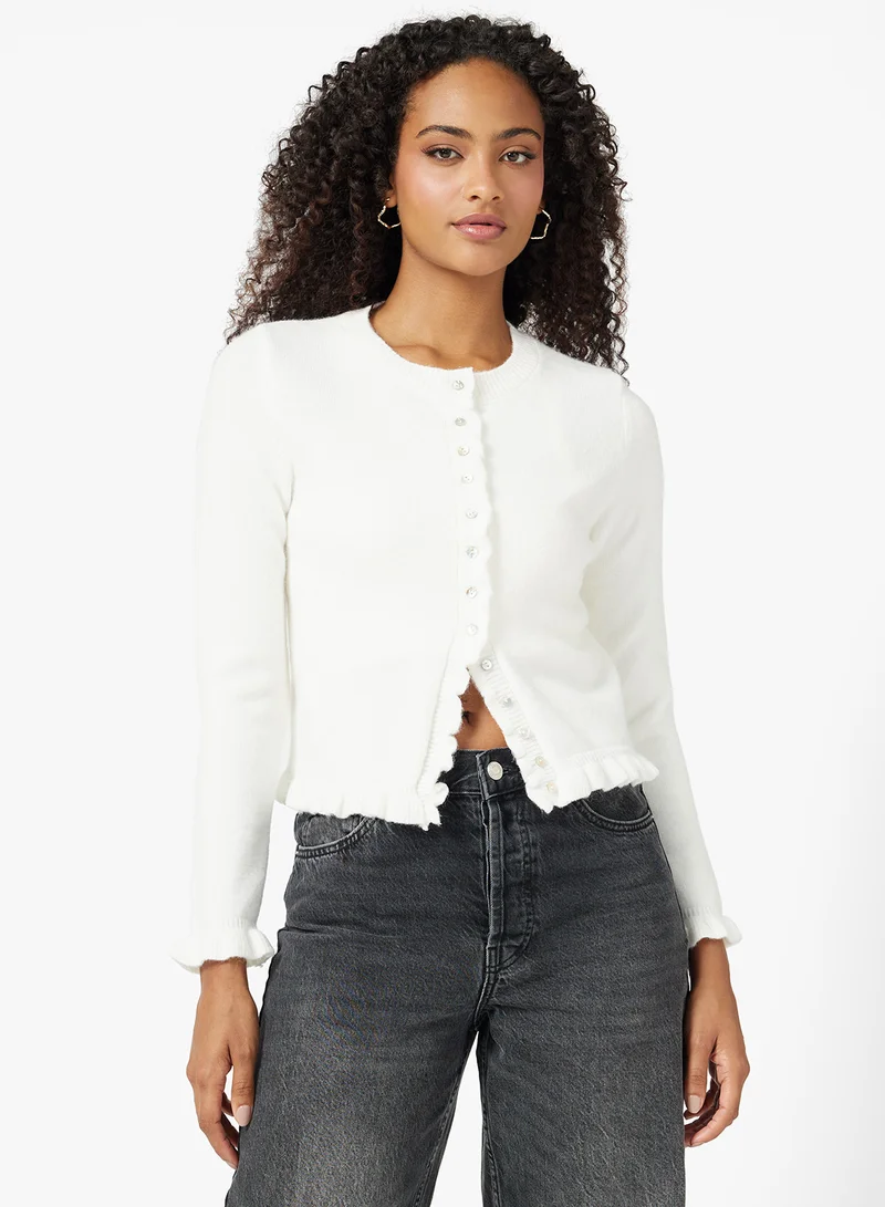 جينجر Slim Fit Button Down Cardigan with Frill Detail