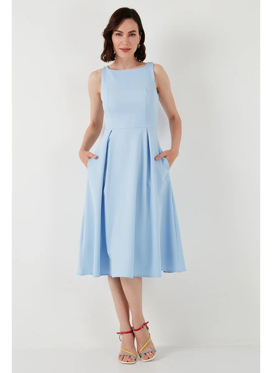 ليلا Crew Neck Regular Fit Pocket Pleated Midi Dress Women's Dress 6051963