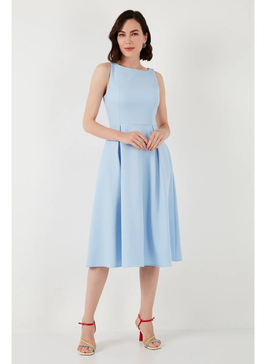 ليلا Crew Neck Regular Fit Pocket Pleated Midi Dress Women's Dress 6051963