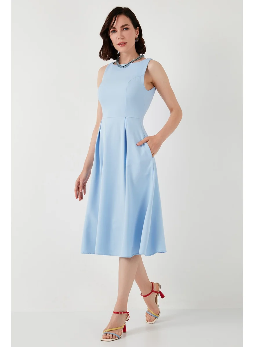 ليلا Crew Neck Regular Fit Pocket Pleated Midi Dress Women's Dress 6051963