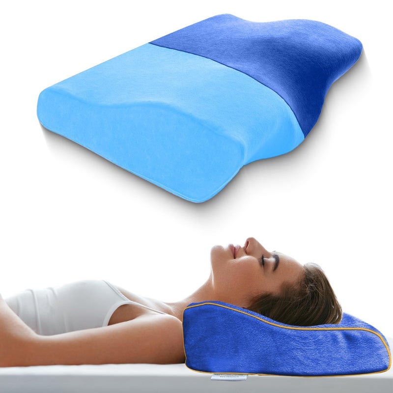 Sleepsia Memory Foam Pillow | 1 Year Warranty | Cervical Pillow for Neck Pain, Pillow for Neck Pain Orthopedic Pillow with Extra Curve Neck Support for Sleeping Side & Back Sleepers (Blue, Gel) - Image 1