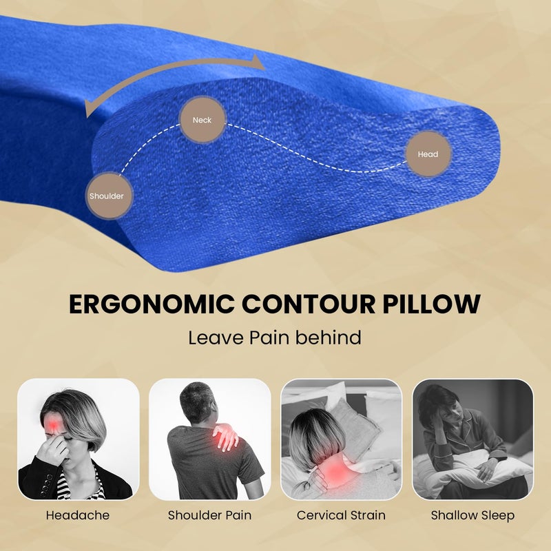 Sleepsia Memory Foam Pillow | 1 Year Warranty | Cervical Pillow for Neck Pain, Pillow for Neck Pain Orthopedic Pillow with Extra Curve Neck Support for Sleeping Side & Back Sleepers (Blue, Gel) - Image 5