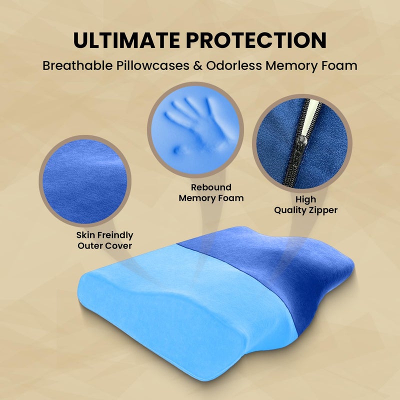 Sleepsia Memory Foam Pillow | 1 Year Warranty | Cervical Pillow for Neck Pain, Pillow for Neck Pain Orthopedic Pillow with Extra Curve Neck Support for Sleeping Side & Back Sleepers (Blue, Gel) - Image 4