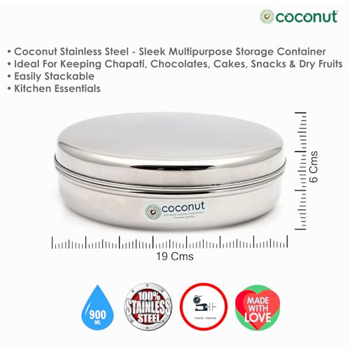 coconut Stainless Steel - Sleek Multipurpose Storage Container | Ideal For Chapati, Paratha, Chocolate, Cake, Snacks & Dry Fruits | Easily Stackable | Must Have Kitchen Essentials - Image 4