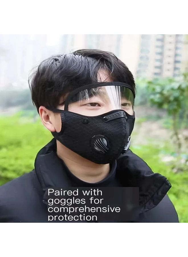 Black Full Face Motorcycle Mask With Goggles Windproof Sun Protection Polyester Knitted Adult Size - Image 1
