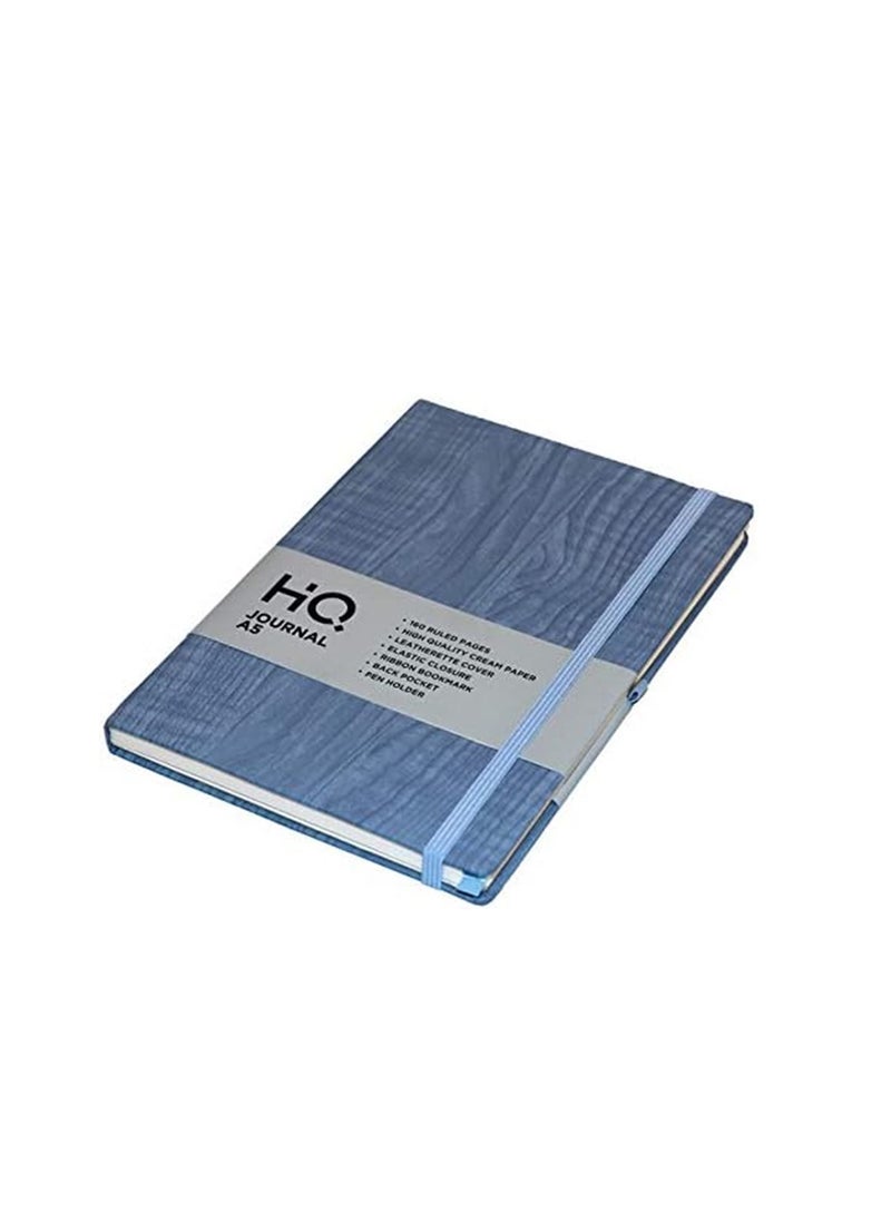 HQ - A5 Size Hard Bound Journal Lined Notebook 160 Pages With Elastic Closure Blue Cover - Image 1