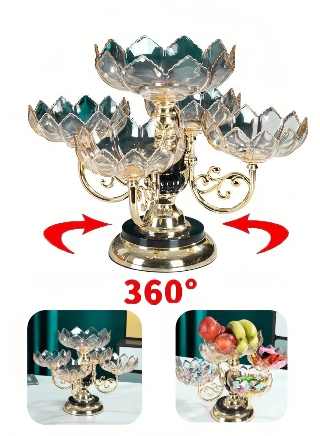 طبق فاكهة دوار متعدد الطبقات، صندوق تخزين للوجبات الخفيفة، تصميم بتلات رائع، طبق وجبات خفيفة لتنظيم الحلوى والفواكه والمكسرات والوجبات الخفيفة، منظم للطاولة، صندوق وجبات خفيفة وحاوية ديلي للحفلات والترفيه - Image 4