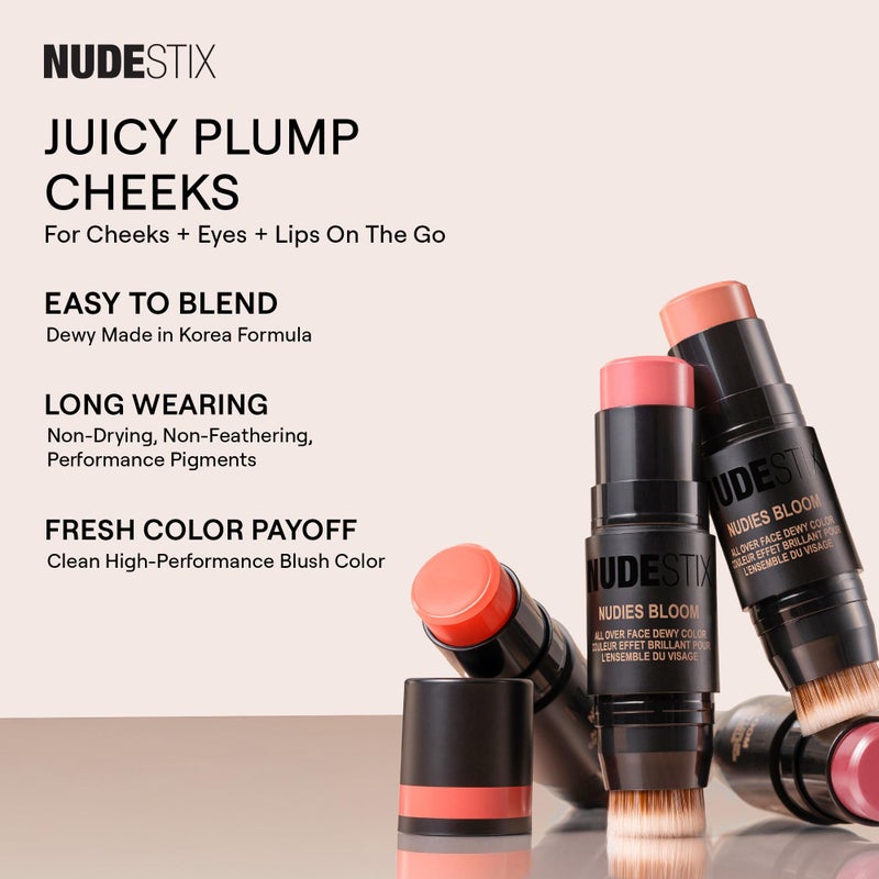Nudestix Nudies Bloom All Over Dewy Color â€“ 3-in-1 Cream Blush Stick for Cheeks, Eyes & Lips with Built-In Brush | Sheer, Glossy Finish | Vegan, Long-Wear, Multi-Use Makeup (Cherry Blossom Babe) - Image 5