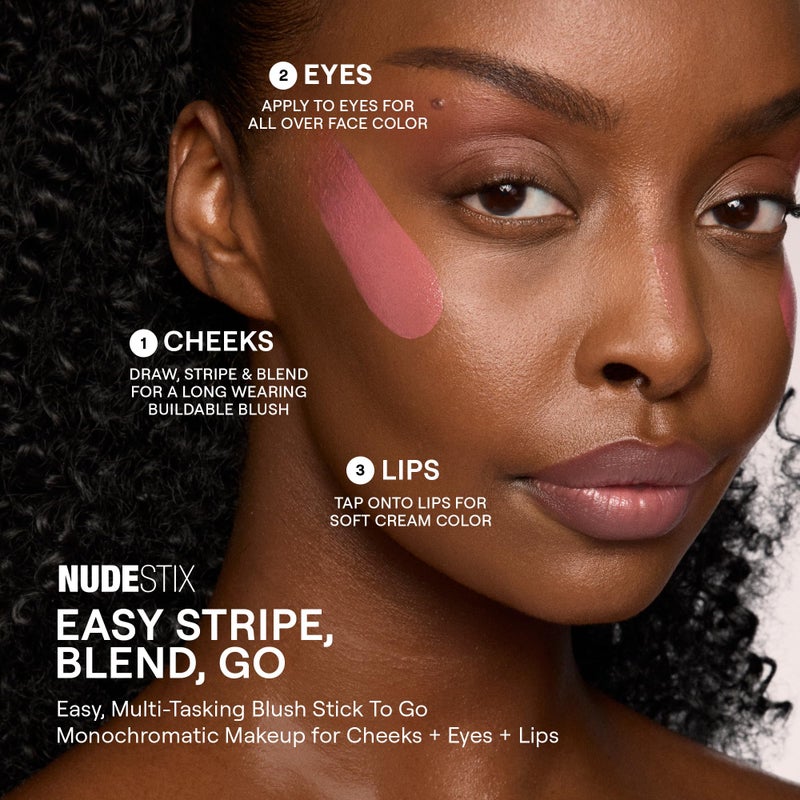 Nudestix Nudies Bloom All Over Dewy Color â€“ 3-in-1 Cream Blush Stick for Cheeks, Eyes & Lips with Built-In Brush | Sheer, Glossy Finish | Vegan, Long-Wear, Multi-Use Makeup (Cherry Blossom Babe) - Image 3