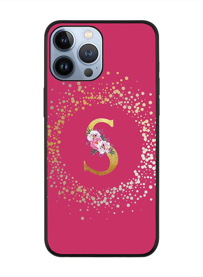 Stylizedd Rugged Black edge case for Apple iPhone 13 Pro Max, Soft Flexible Phone case Custom Monogram Initial Letter Floral Pattern Alphabet - S (Dark Pink Rose) - Image 1