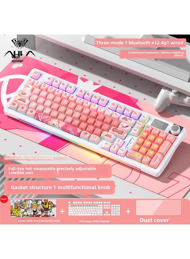 S98 Wireless Mechanical Keyboard Customized Three-mode E-sports Game Keyboard And Mouse Suit Hot Plug Office Dedicated-Color:Brown Axis-daya Zhizhi-sent: Table Mat + Dust Cover + Full-page White Keycaps - Yes - 96 Keys  - Image 1