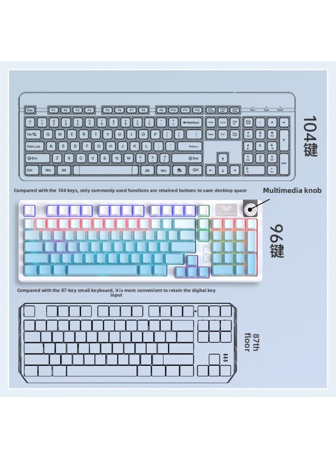 S98 Wireless Mechanical Keyboard Customized Three-mode E-sports Game Keyboard And Mouse Suit Hot Plug Office Dedicated-Color:Brown Axis-daya Zhizhi-sent: Table Mat + Dust Cover + Full-page White Keycaps - Yes - 96 Keys  - Image 4