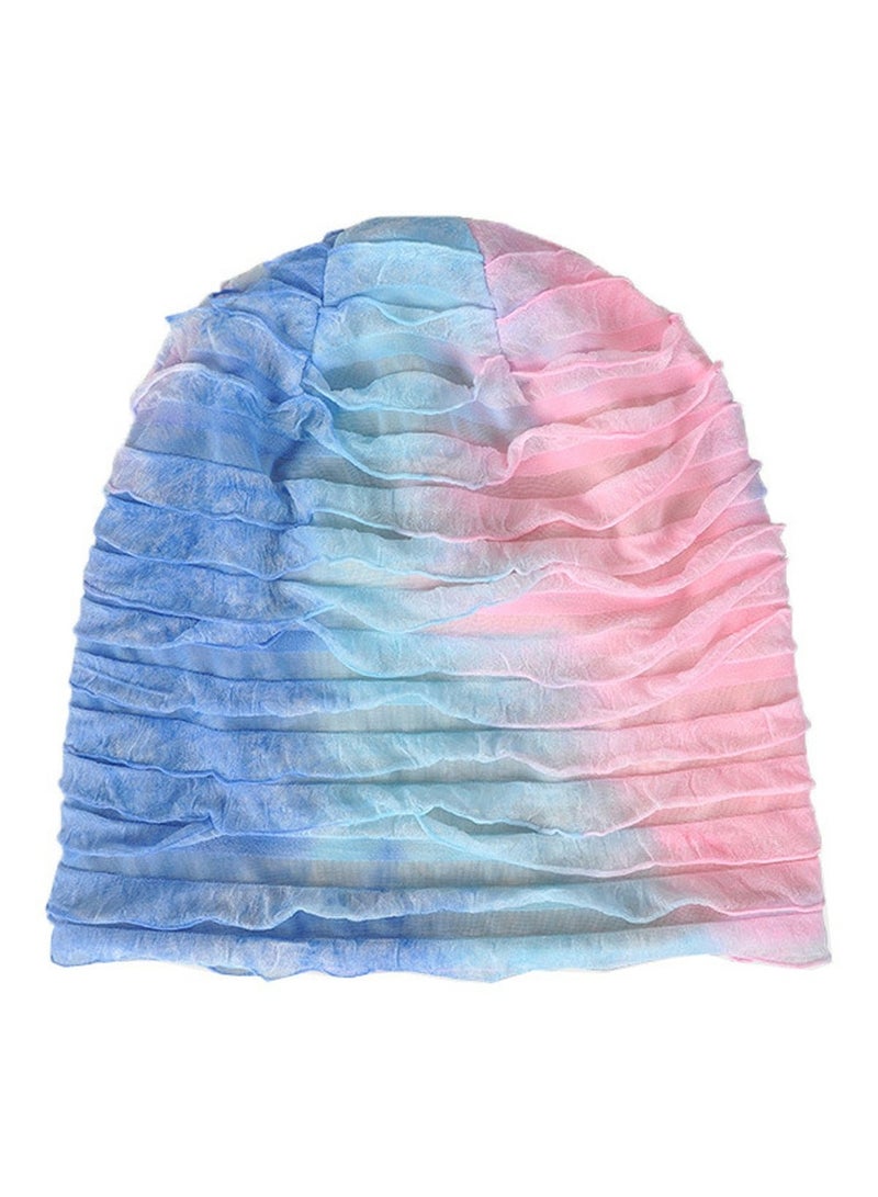 Loquat Infinity Scarf Headwear Cap Multi Layered Pleated Beanie Hat Thickened Plush Gradient Color  - Image 1