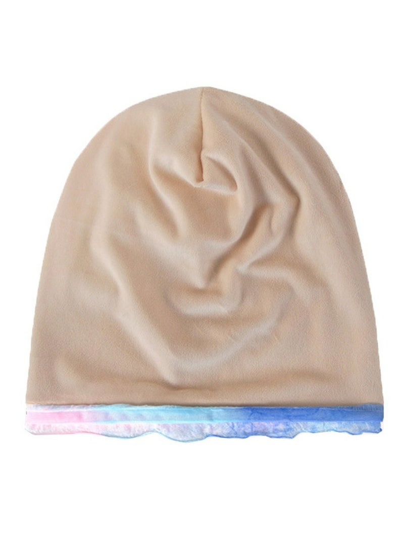 Loquat Infinity Scarf Headwear Cap Multi Layered Pleated Beanie Hat Thickened Plush Gradient Color  - Image 2
