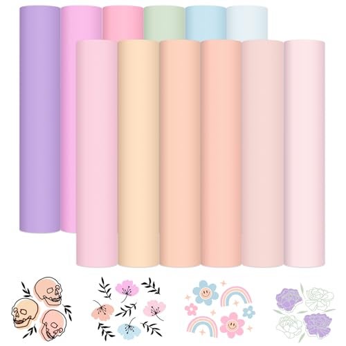 VINYL FROG Pastel Adhesive Vinyl Bundle - 12 Sheets 12"x12" Matte Boho Craft Vinyl 12 Assorted Colors Vinyl Packs for Most Kinds of Cutting Machines, Car Decal, Decor Sticker - Image 1
