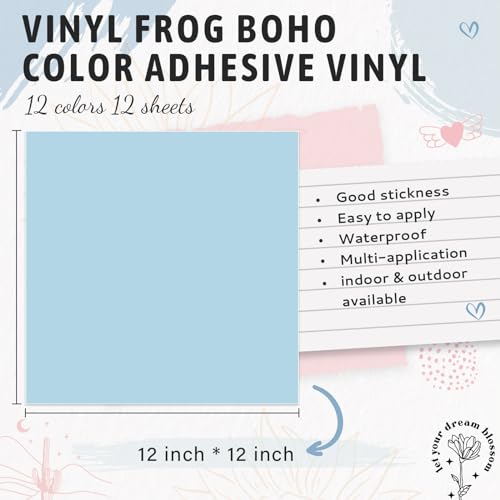 VINYL FROG Pastel Adhesive Vinyl Bundle - 12 Sheets 12"x12" Matte Boho Craft Vinyl 12 Assorted Colors Vinyl Packs for Most Kinds of Cutting Machines, Car Decal, Decor Sticker - Image 2