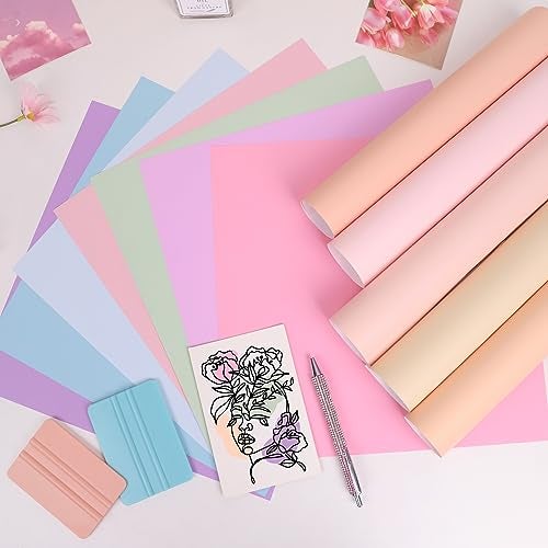 VINYL FROG Pastel Adhesive Vinyl Bundle - 12 Sheets 12"x12" Matte Boho Craft Vinyl 12 Assorted Colors Vinyl Packs for Most Kinds of Cutting Machines, Car Decal, Decor Sticker - Image 5