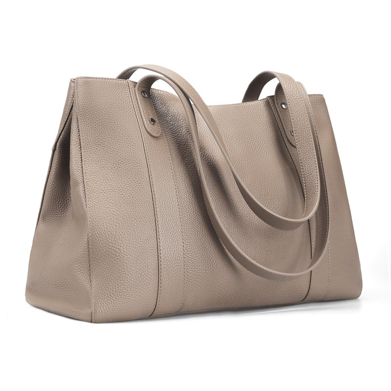 befen Genuine Leather Work Tote Bag for Women Womens Real Leather Totes Purse Handbags Shoulder Bags Cognac Brown with 156 Inch Compartment Taupe