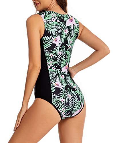 YATEEN Womens Rash Guard Zip Front Sleeveless One Piece Swimsuit - Image 3