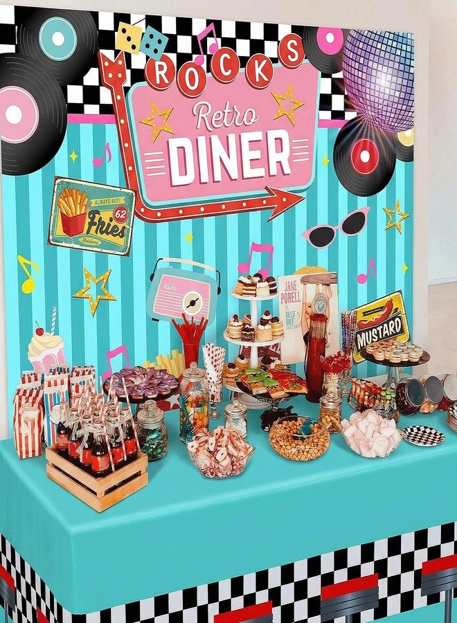 Moukeren 1950s Retro Diner Party Decor Backdrop 72" x 30" Tablecloth Checkered Floor Cover Back to 50's Retro Rock and Roll Diner Classic Decoration Banner Ock Hop Party Decor - Image 5