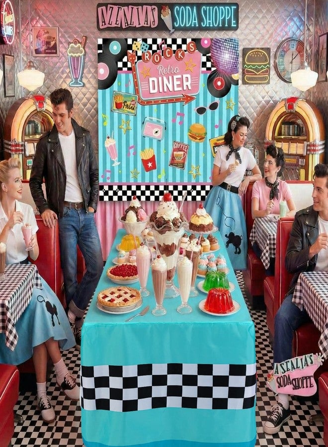 Moukeren 1950s Retro Diner Party Decor Backdrop 72" x 30" Tablecloth Checkered Floor Cover Back to 50's Retro Rock and Roll Diner Classic Decoration Banner Ock Hop Party Decor - Image 4