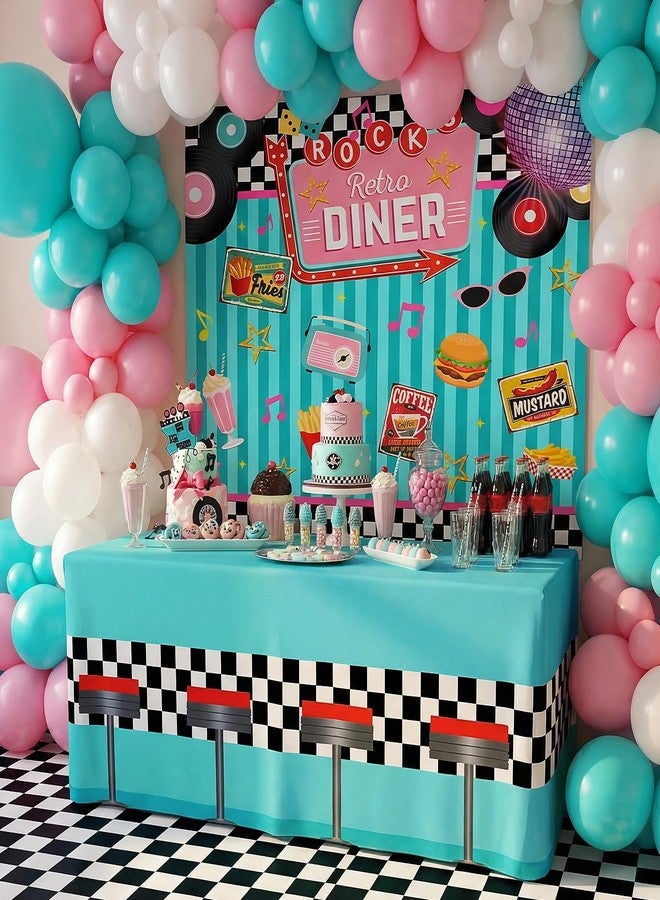Moukeren 1950s Retro Diner Party Decor Backdrop 72" x 30" Tablecloth Checkered Floor Cover Back to 50's Retro Rock and Roll Diner Classic Decoration Banner Ock Hop Party Decor - Image 3