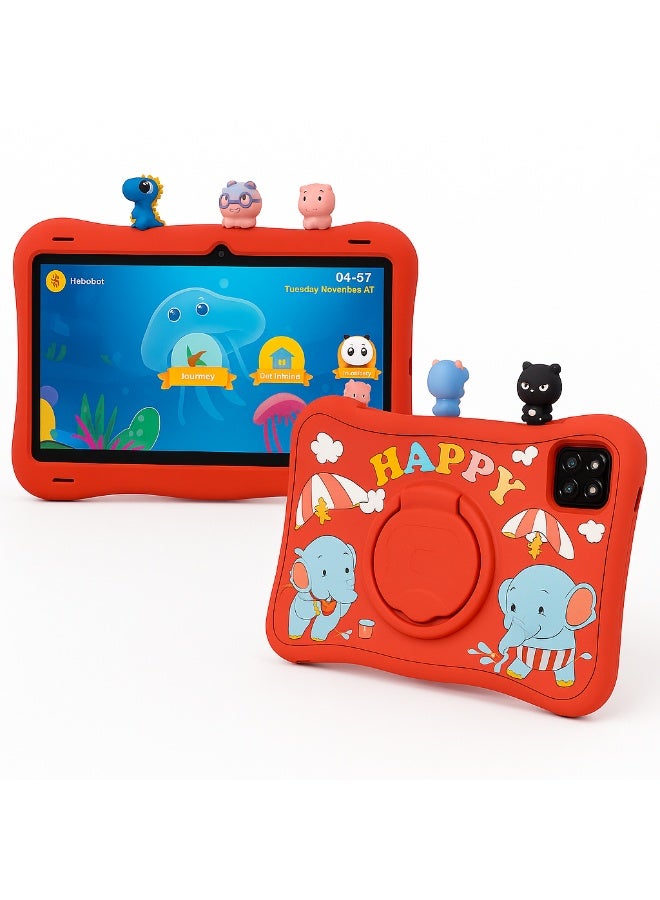 Oteeto TAB 10 Kids Tablet 10.1-Inch HD Display, Android 13, 6GB+128GB, 8000mAh, 4G LTE, Dual Camera, Shockproof Case with 5 Toys – Red - Image 1